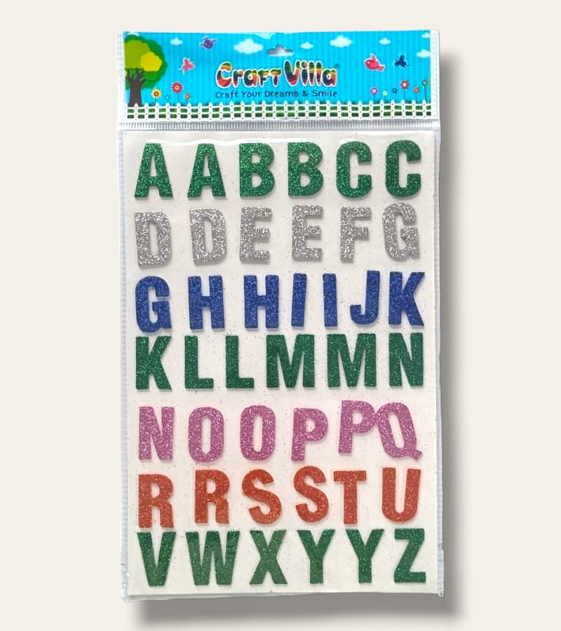 Craft Villa Sparkle ABCD Glitter Sticker Card- 8x12 Inch, Assorted Colors (Pack of 1)